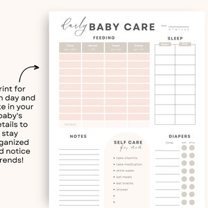 Daily Baby Tracker Printable Blush Editable Baby Log Book Newborn Log Infant Daily Log Baby Care Feeding Log Breastfeeding Feed Tracking image 3