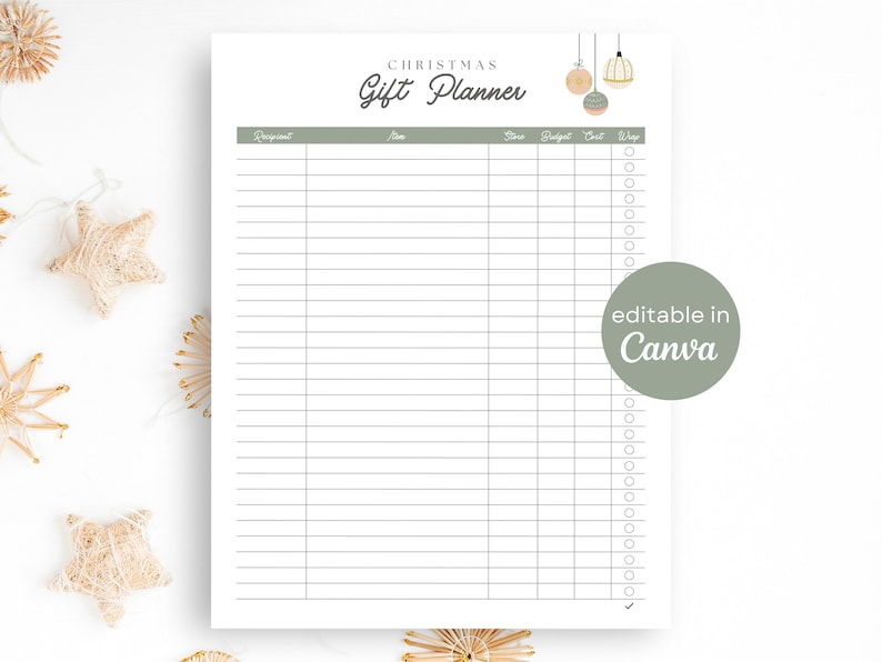 Christmas Gift Planner Printable Editable Christmas Gift List | Holiday ...