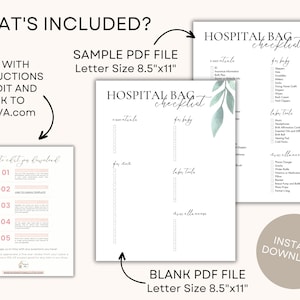 Checklista för sjukhusväska | Digital nedladdning, redigerbar mall på Canva, packlista för förlossning, utskrivbar lista för sjukhusväskor, minimalistisk förlossningsplan bild 2