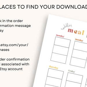 May include: A printable meal planner with a colourful title "toddler meal plan" and days of the week listed in a grid format. The days of the week are Monday, Tuesday, Wednesday, Thursday, Friday, and Saturday.