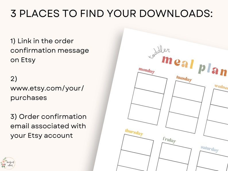 May include: A printable meal planner with a colourful title "toddler meal plan" and days of the week listed in a grid format. The days of the week are Monday, Tuesday, Wednesday, Thursday, Friday, and Saturday.