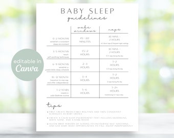 Baby Schlaf Richtlinien Printable | Bearbeitbares einseitiges Handout-Blatt Minimale Schlaftrainingstipps Aufwachen für Fenster und Nickerchen für Neugeborene und Kleinkind