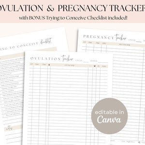 Ovulation Tracker Pregnancy Tracker | Printable Editable Trying to Conceive Checklist TTC Planner OPK Test Strips Tracking Fertility Journal