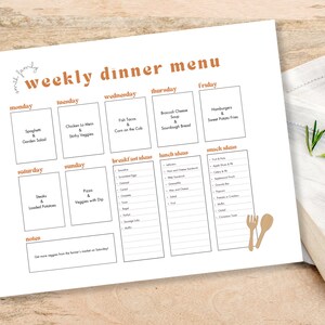 Weekly Dinner Menu Editable Printable | One Week Family Meal Plan ...