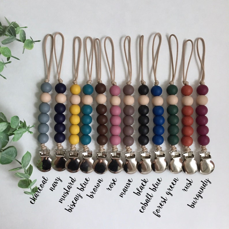Camilla Clip Newborn Pacifier Clip Mini Binky Clip Gender Neutral Short Soother Clip Dummy Clip Boy Girl DARK Silicone Pacifier Clip