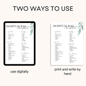 Checklista för sjukhusväska | Digital nedladdning, redigerbar mall på Canva, packlista för förlossning, utskrivbar lista för sjukhusväskor, minimalistisk förlossningsplan bild 5