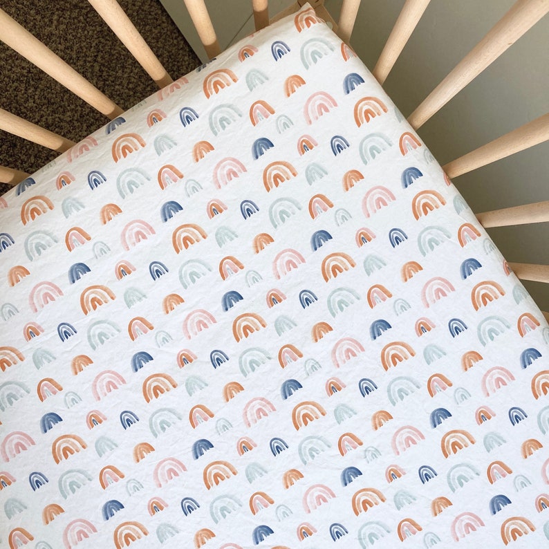 Neutral Rainbow Baby Bedding Crib Sheet Changing Pad Cover Etsy