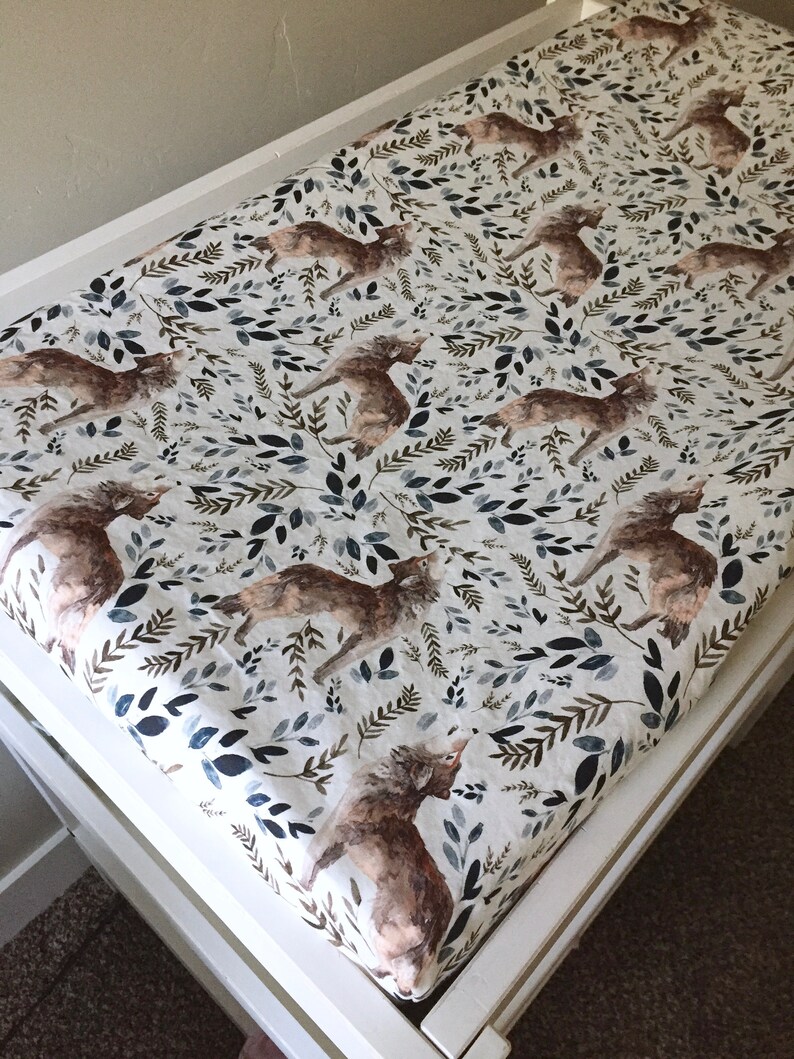 Gray Wolf Baby Bedding Wolf Crib Sheet Wolf Boppy Cover Boy Etsy