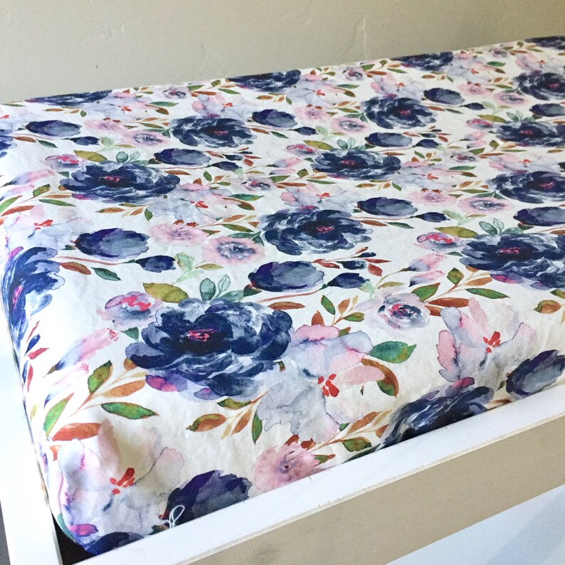 Navy Purple Baby Bedding Navy Floral Watercolor Crib ...
