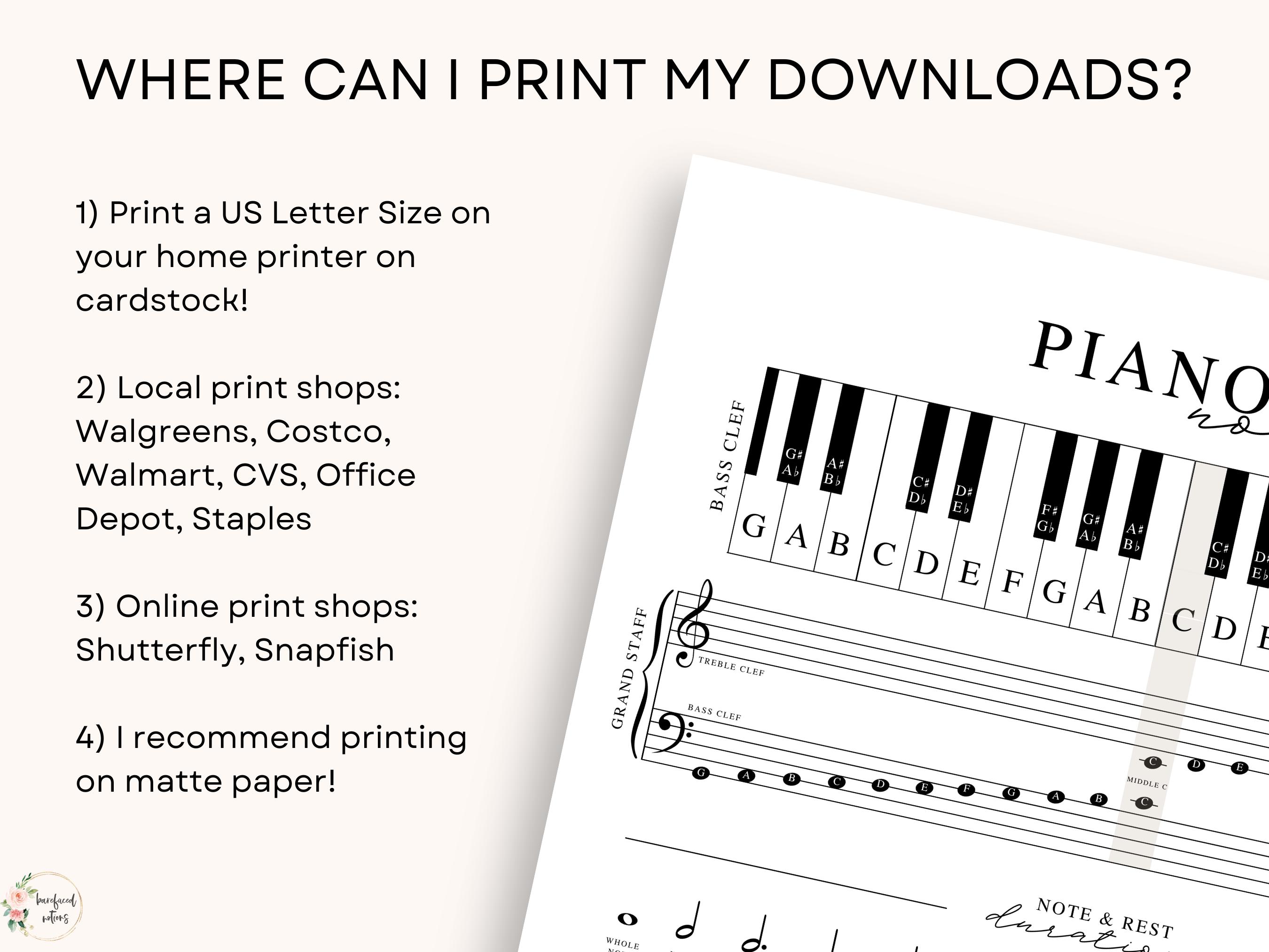 Piano Notes Printable | Cheat Sheet Poster for Beginning Students ...