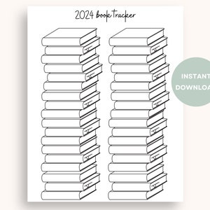 2024 Book Tracker Printable My Reading Tracker Read Log | Stack of Black and White Blank Books to Color and Write in the Names for Kids