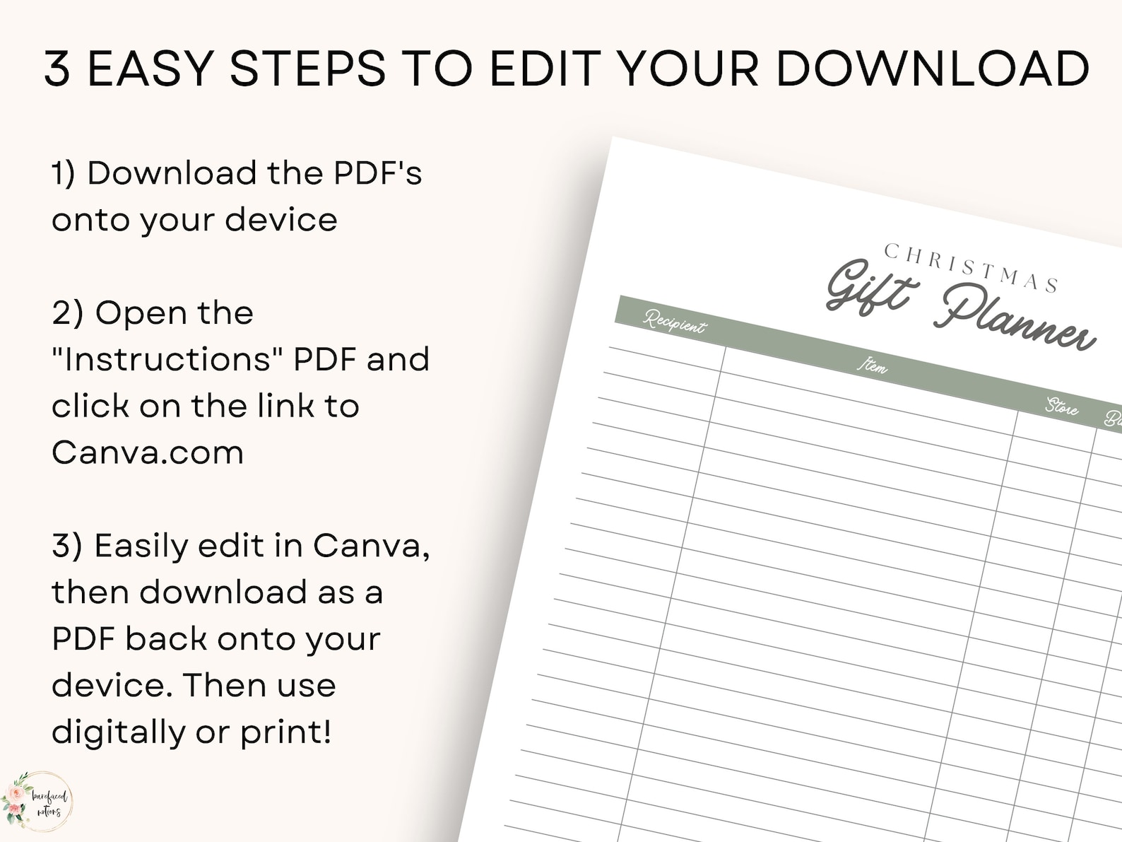 Christmas Gift Planner Printable Editable Christmas Gift List | Holiday ...