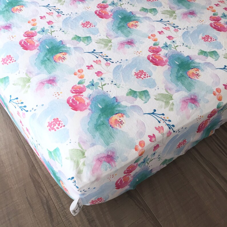 Purple Pink Blue Aqua Floral Watercolor Crib Sheet Girl Changing Pad Boppy Pillow Carseat Canopy Baby Blanket Bright Floral Baby Bedding Home Living Sheets Pillowcases Vadel Com