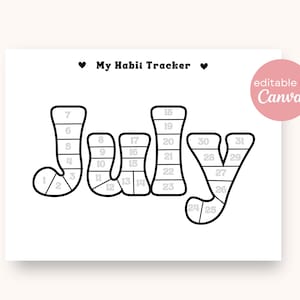 Juli 2024 Gewoontetracker bewerkbaar afdrukbaar | Dagelijkse training Lezen Logkalender Visuele gewoonte Maandelijks Kleurplaat Doelen bijhouden