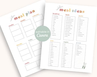 Toddler Meal Ideas + One Week Toddler Meal Plan Editable Printable | Food Planner Baby Led Weaning Eating Family Breakfast Lunch Dinner