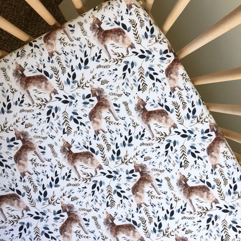 Gray Wolf Baby Bedding Wolf Crib Sheet Wolf Boppy Cover Boy Etsy