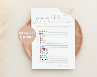 Baby Shower Game Emoji Pictionary Pregnancy and Birth Editable Printable | Boho Minimalistic Neutral Modern Baby Sprinkle Instant B42