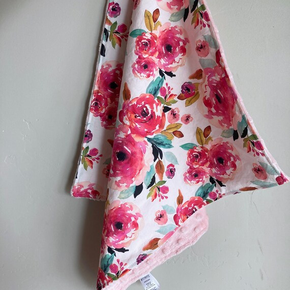 Lovey Blanket Hot Pink Floral Minky Lovey 17x17 Watercolor Floral Lovey Magenta Floral Lovey Bright Pink Floral Security Girl Etsy Canada