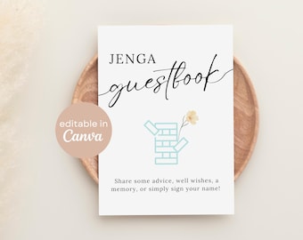 Jenga Guestbook Sign 8x10 Wedding Bridal Shower Baby Shower Printable | Modern Minimalist Garden Party Floral Theme Instant Download