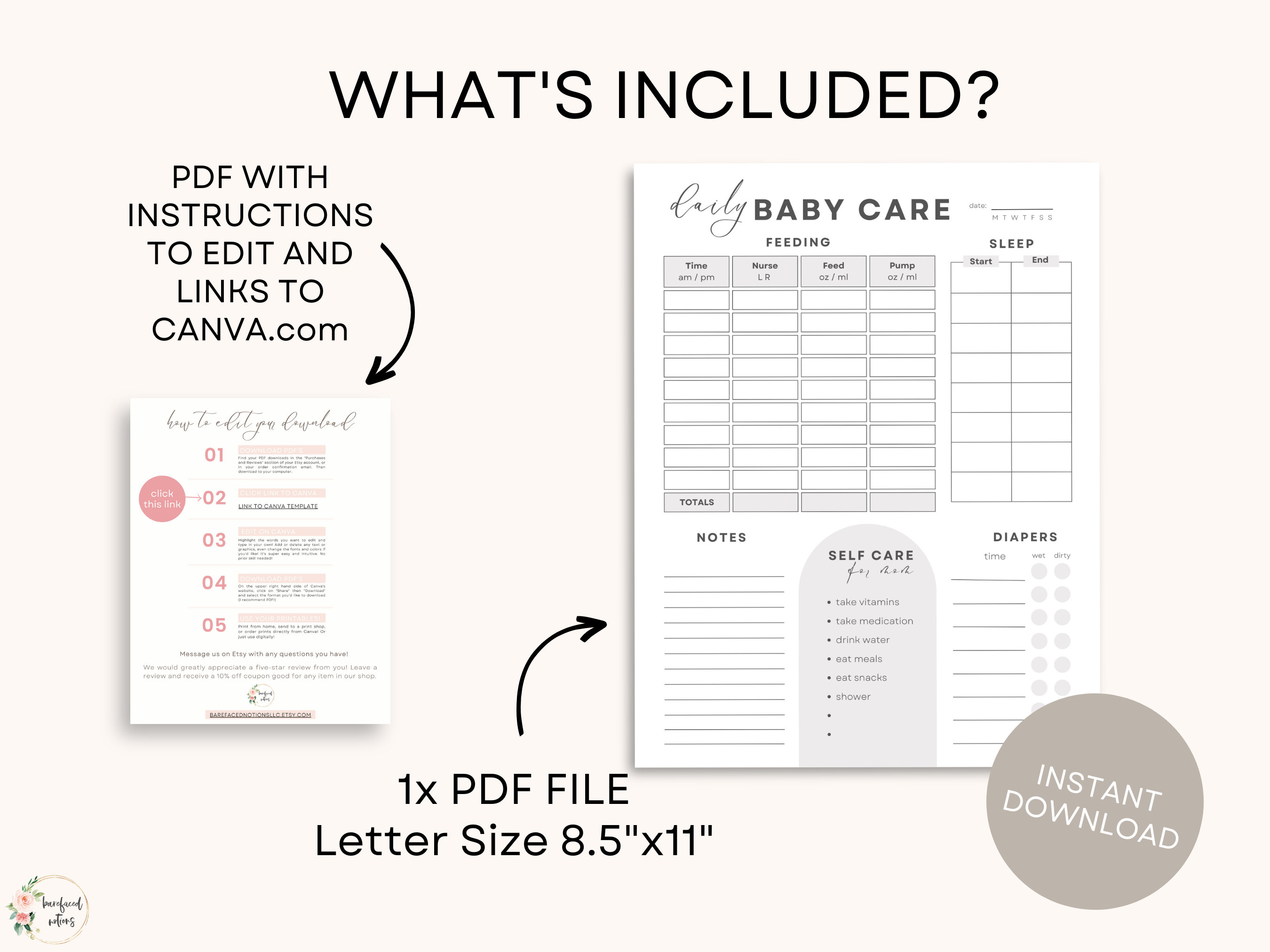 Daily Baby Tracker Printable | Taupe Editable Baby Log Book Newborn Log ...