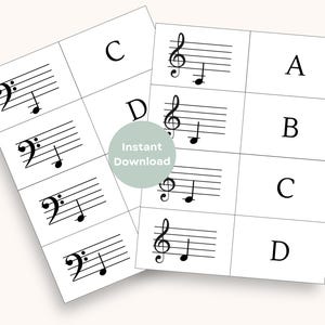 Notes de musique imprimables | Cartes flash pour clés de sol et de fa et étudiants en piano pour débutants Professeurs de piano Éducation musicale Théorie