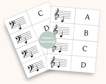 Music Notes Flash Cards Printable | Treble Clef and Bass Clef Flashcards Beginning Piano Student Piano Teachers Music Education Theory