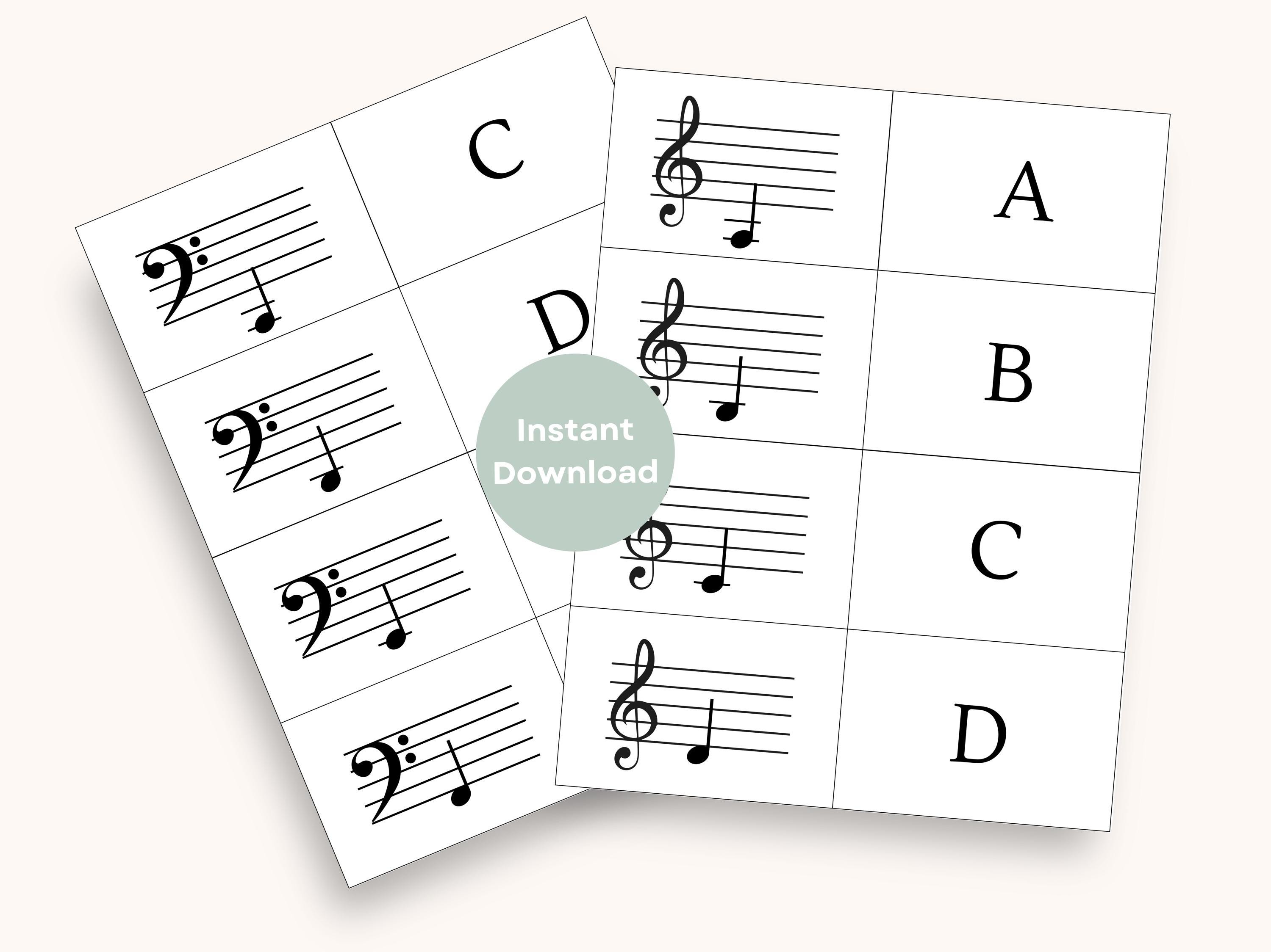 Music Notes Flash Cards Printable | Treble Clef and Bass Clef