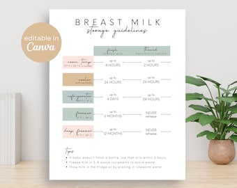 Breast Milk Storage Guidelines Editable Printable Instant Download | Breastfeeding Resources | Lactation Consultant | Baby Feeding Safety