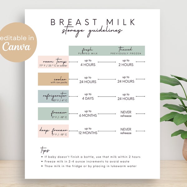 Breast Milk Storage Guidelines Editable Printable Instant Download | Breastfeeding Resources | Lactation Consultant | Baby Feeding Safety