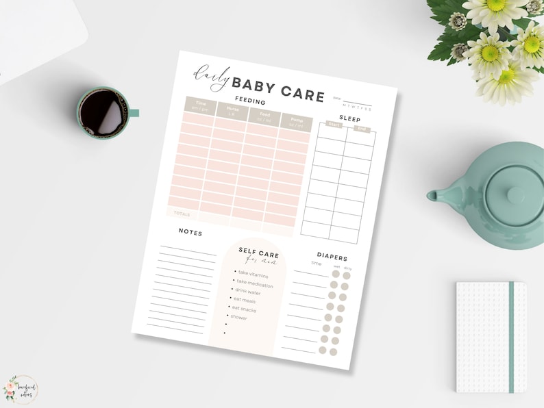 Daily Baby Tracker Printable Blush Editable Baby Log Book Newborn Log Infant Daily Log Baby Care Feeding Log Breastfeeding Feed Tracking image 6