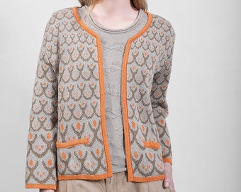 Soft cotton knitwear jacket, unique design, Polish folk, colourful jaquard, sweater, Polish design