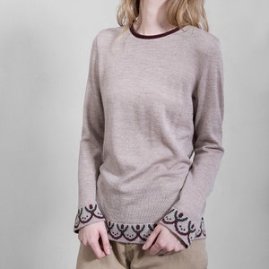 Merino wool beige blouse, soft Italian yarn, comfortable, folk pattern, limited edition, unique design, Polish folk, delicate image 1