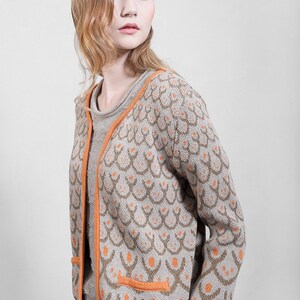 Soft cotton knitwear jacket, unique design, Polish folk, colourful jaquard, sweater, Polish design image 2