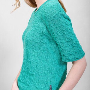 Knitwear T-shirt, intense green, soft cotton, short sleeves, relief pattern design, limited edition, inspired by Polish folk, ethno image 2