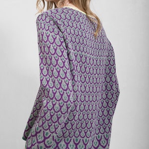 Grey knitting jaquard sweater, long sleeves hip lenght, pure cotton, unique design ethno pattern, loose blouse, Polish folk inspired motive image 2