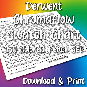 Derwent ChromaFlow 150 Swatch Chart für Buntstifte Set | DIY druckbare PDF-Farbkarte Musterseite | US Letter & A4 Papier