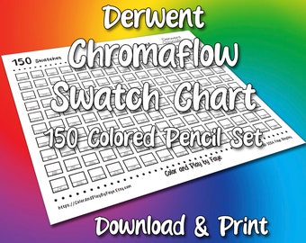 Derwent Chromaflow 150 Swatch Chart for Colored Pencil Set | DIY Printable PDF Color Chart Swatch Page | US Letter & A4 Size Paper