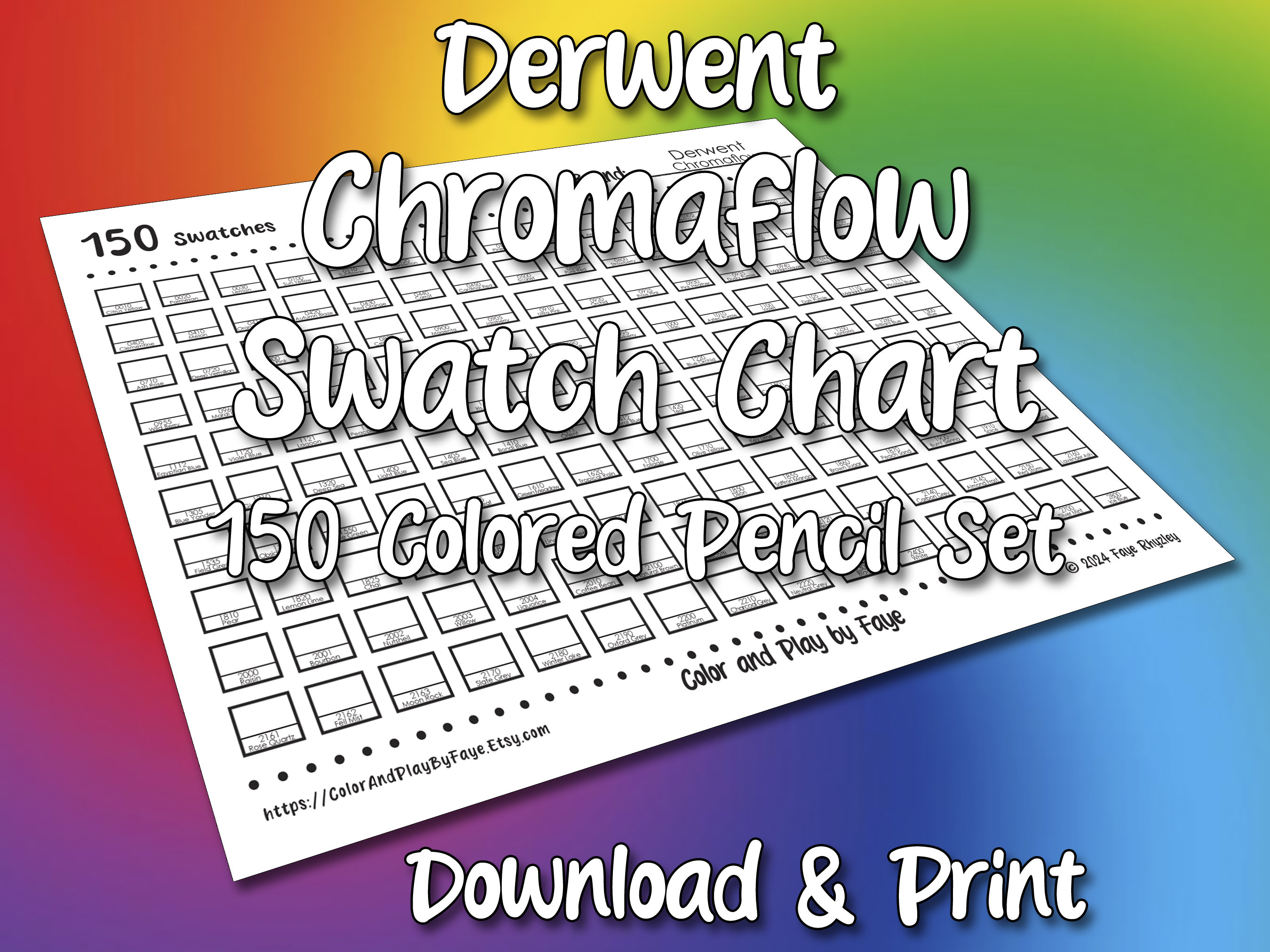 Derwent Chromaflow 150 Swatch Chart for Colored Pencil Set | DIY