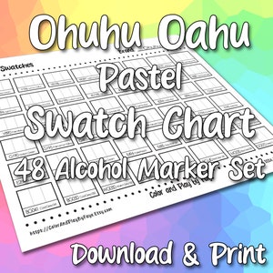 Ohuhu Oahu - Tabela de Amostras 48 para Conjunto de Marcadores de Álcool com Ponta de Cinzel Pastel | Página de Amostra de Cores em PDF para Impressão DIY | Papel Tamanho Carta EUA e A4