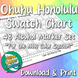 New Numbers Ohuhu Honolulu 48 Blossoming Swatch Chart for Pastel Brush Tip Alcohol Marker Set | DIY Printable PDF Color Page | Letter & A4