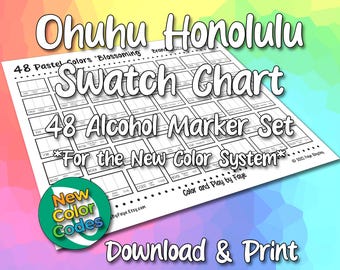 New Numbers Ohuhu Honolulu 48 Blossoming Swatch Chart for Pastel Brush Tip Alcohol Marker Set | DIY Printable PDF Color Page | Letter & A4