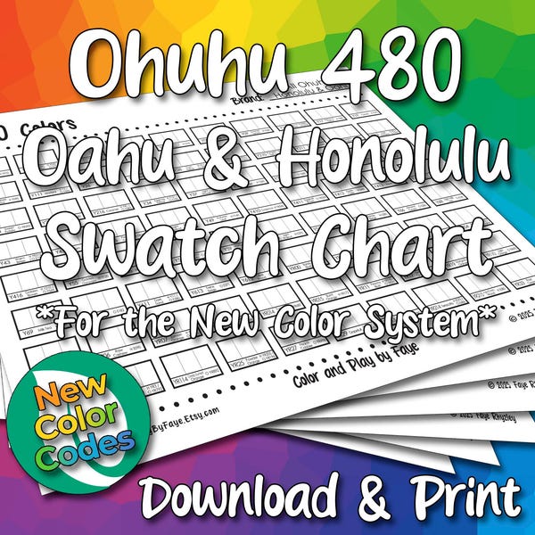 Nuevos números Ohuhu 480 Honolulu + Oahu (Todos los colores) Tabla de muestras para ambos Marcador de alcohol 320 / Página para colorear imprimible en PDF para hacer tú mismo / Carta y A4