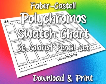Faber Castell Polychromos 36 Swatch Chart for Colored Pencil Set | DIY Printable PDF Color Chart Swatch Page | US Letter & A4 Size Paper