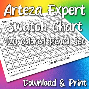 Tabla de muestras de Arteza con 120 lápices de colores para expertos / Página de muestras de la tabla de colores en PDF imprimible para bricolaje / Papel tamaño carta (EE. UU.) y A4