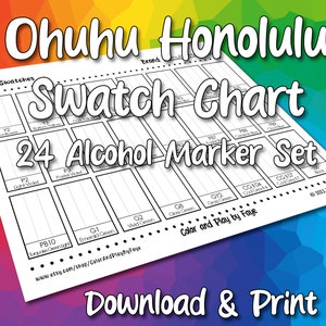 Ohuhu Honolulu - Tabela de Amostras 24 para Conjunto de Marcadores de Álcool com Ponta de Pincel | Página de Amostra de Cores em PDF para Impressão DIY | Papel Tamanho Carta EUA e A4