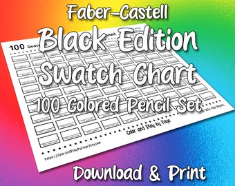 Faber Castell Black Edition 100 Swatch Chart for Colored Pencil Set (includes Names!) | DIY Printable PDF Color Chart Page | US & A4 Paper