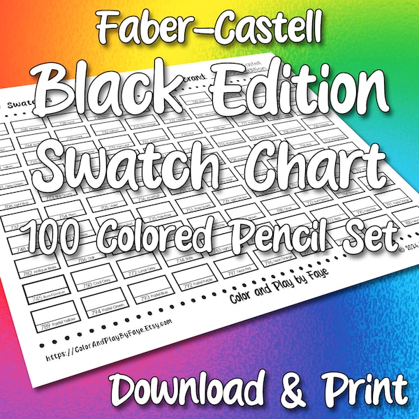 Black Edition 100 Swatch Page | Faber-Castell Colored Pencils | Eco Pencil SuperSoft | Download to Print | Digital PDF | US Letter & A4
