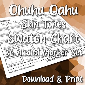 Tabla de muestras de 36 colores Ohuhu Oahu para tonos de piel, juego de marcadores de alcohol con punta biselada / Página de muestra de la tabla de colores en PDF imprimible / Papel tamaño carta y A4