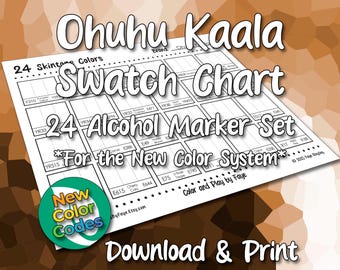 New Numbers Ohuhu Kaala 24 Swatch Chart for Skin Tones Art Marker Set | DIY Printable PDF Color Chart Swatch Page | US Letter & A4 Size