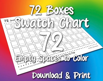 Swatch Chart 72 for Colored Pencils or Other Media | DIY Printable PDF Color Chart Swatch Page | US Letter & A4 Size Paper